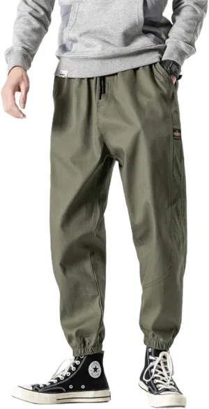 ebossy Men's Relaxed Fit Elastic Waist Basic Solid Twil Joggers Casual Chino Pants