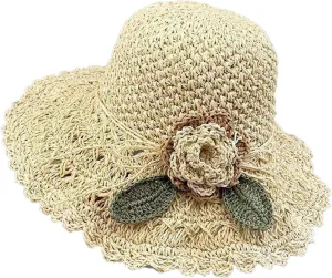 Elegant Crochet Straw Hat with Ruffle Detail Womens Hats Summer Beach Wide Brim Sun Caps UV Protection Cap for Women