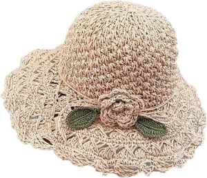 Elegant Crochet Straw Hat with Ruffle Detail Womens Hats Summer Beach Wide Brim Sun Caps UV Protection Cap for Women