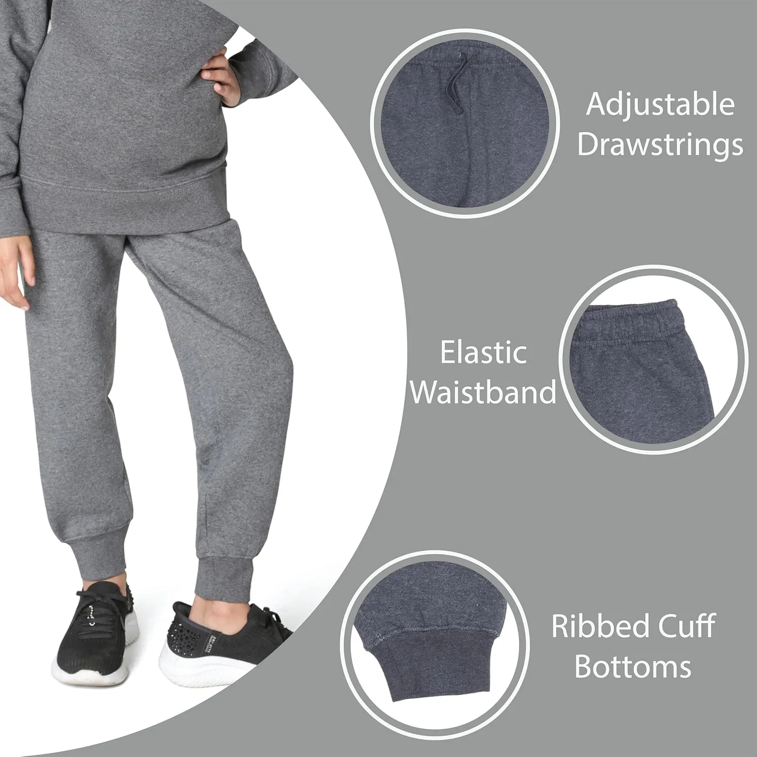 EVERYDAY KIDS Girls’ Cotton Fleece Sweatpants; Girls’ Activewear Jogger Pants - Soft and Breathable Cotton/Poly Blend