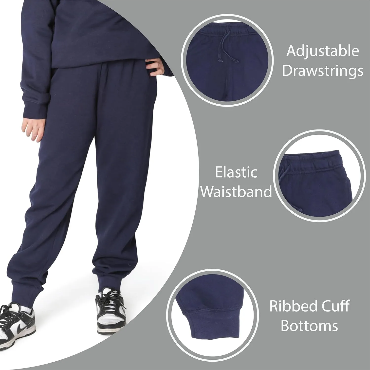 EVERYDAY KIDS Girls’ Cotton Fleece Sweatpants; Girls’ Activewear Jogger Pants - Soft and Breathable Cotton/Poly Blend