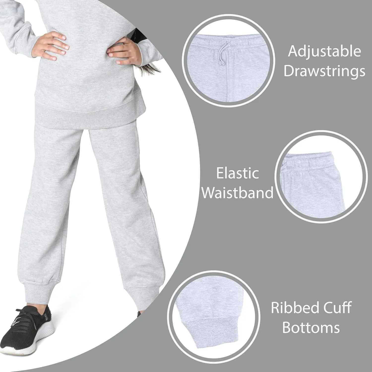 EVERYDAY KIDS Girls’ Cotton Fleece Sweatpants; Girls’ Activewear Jogger Pants - Soft and Breathable Cotton/Poly Blend