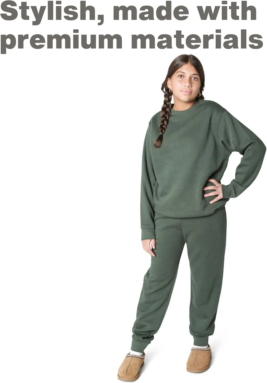 EVERYDAY KIDS Girls’ Cotton Fleece Sweatpants; Girls’ Activewear Jogger Pants - Soft and Breathable Cotton/Poly Blend