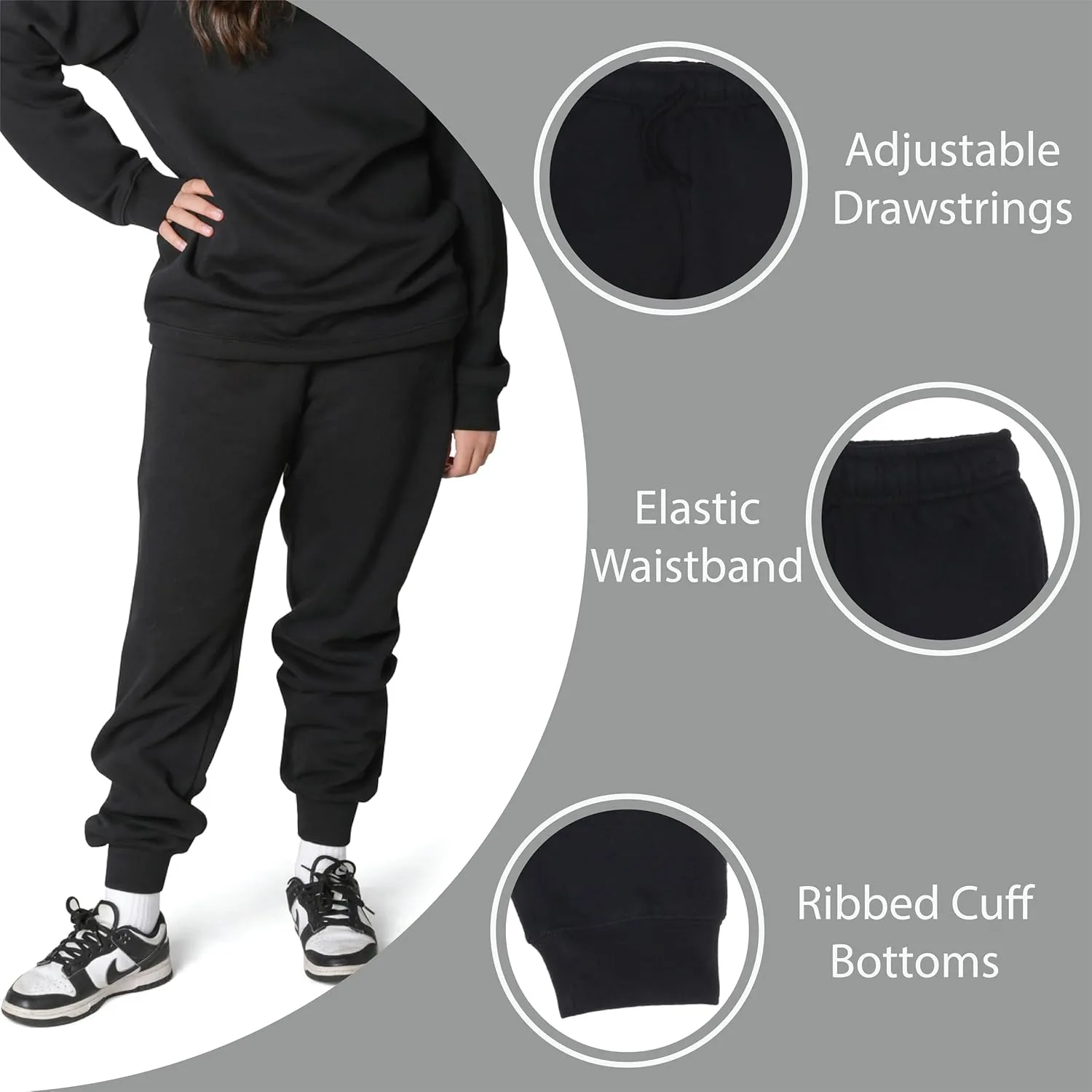 EVERYDAY KIDS Girls’ Cotton Fleece Sweatpants; Girls’ Activewear Jogger Pants - Soft and Breathable Cotton/Poly Blend