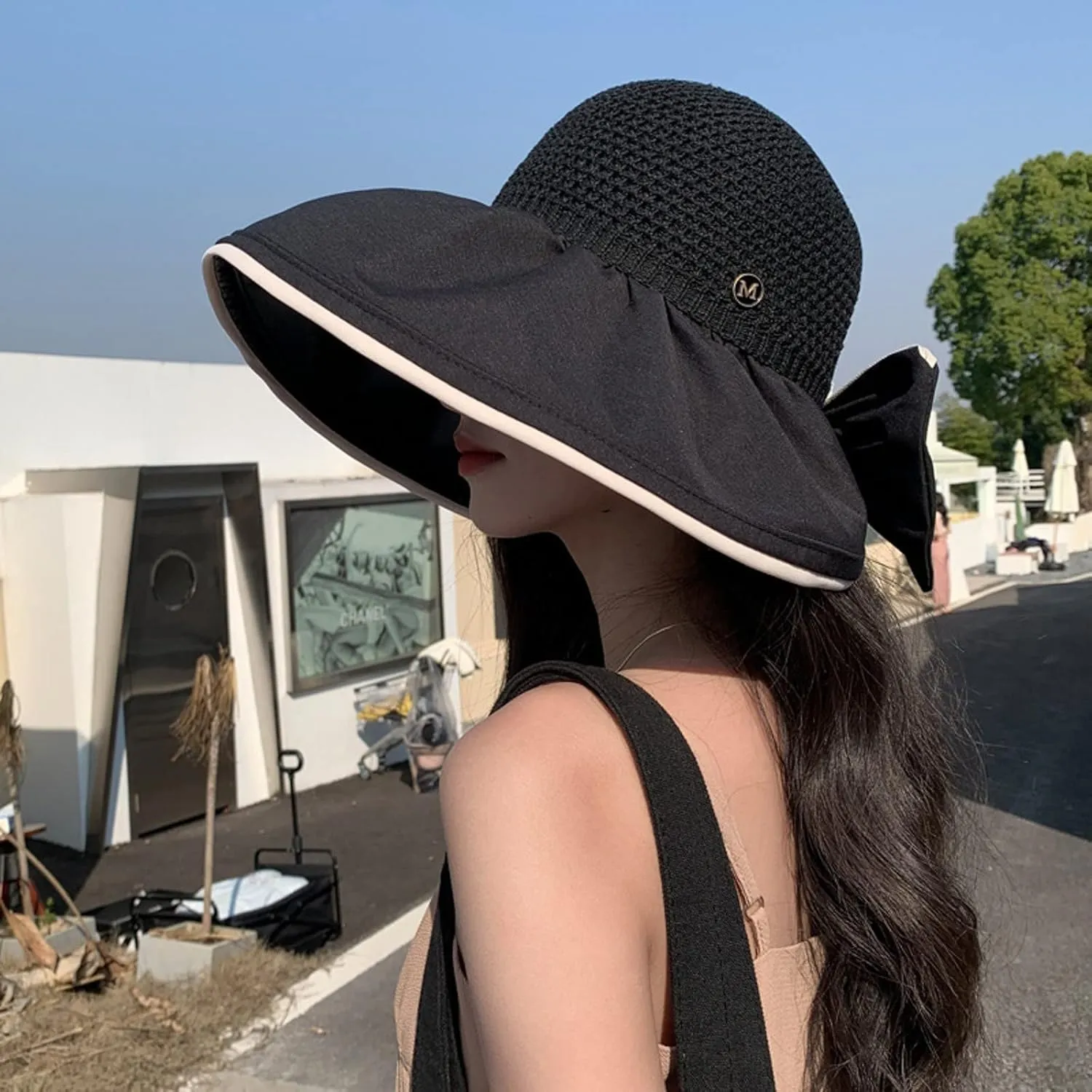 Fashion Bow Decoration Straw Hats Sun Hats for Womens Summer Beach Wide Brim Packable Travel Bucket Hats UPF 50  Gift
