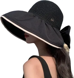 Fashion Bow Decoration Straw Hats Sun Hats for Womens Summer Beach Wide Brim Packable Travel Bucket Hats UPF 50  Gift