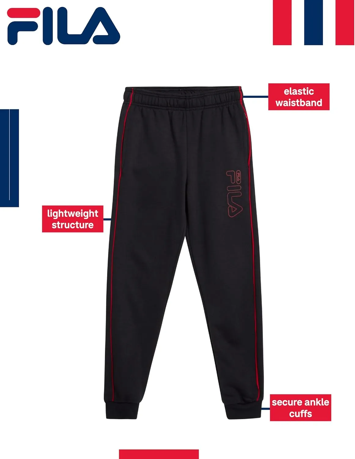 Fila Boys' Active Sweatpants - Performance Fleece Athletic Jogger Sweatpants - Activewear Pants for Boys (S-XL)