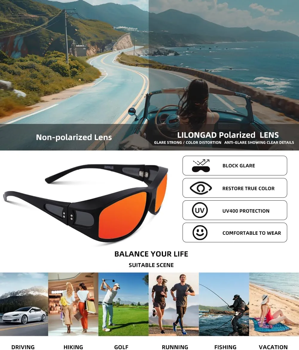 Fit Over Glasses Sunglasses for Men Women,Wrap Around Sunglasses Polarized UV400 Protection Rectangle Sun Glasses