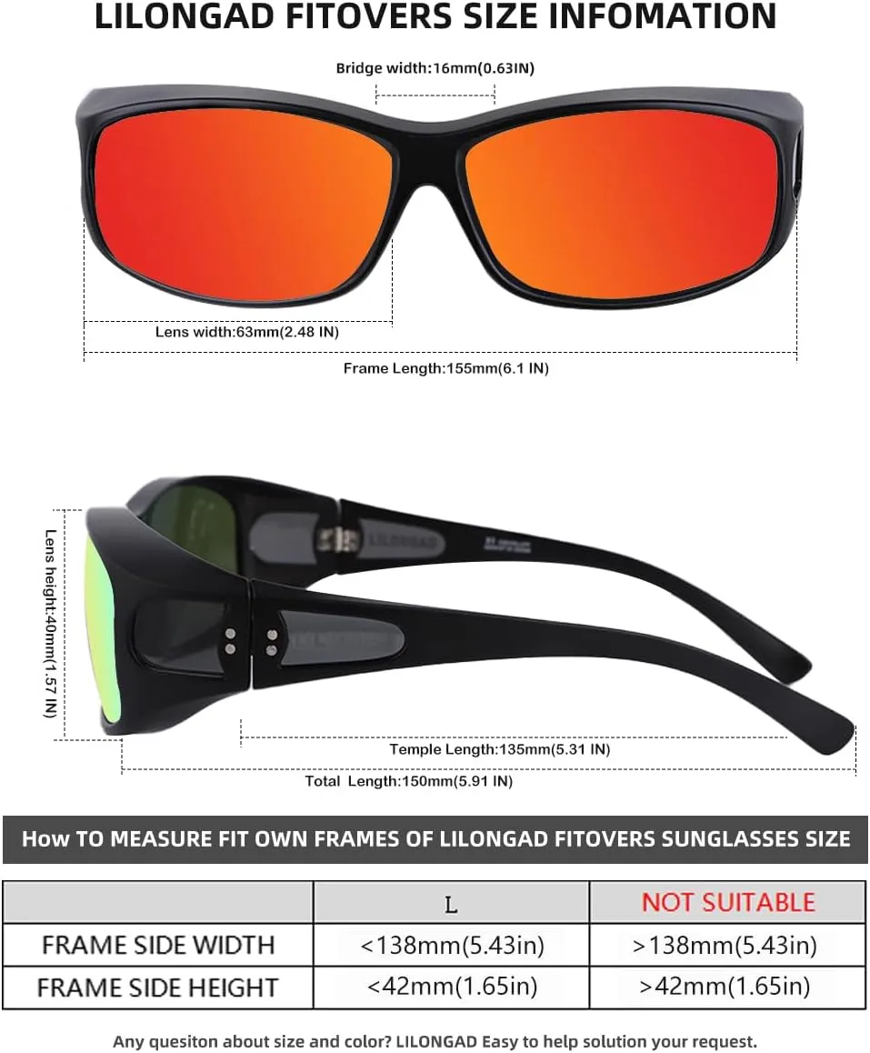 Fit Over Glasses Sunglasses for Men Women,Wrap Around Sunglasses Polarized UV400 Protection Rectangle Sun Glasses
