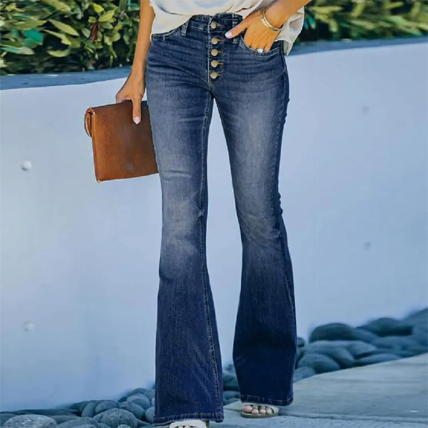 Flare Jeans for Women High Waisted 2025 Stretchy Bell Bottom Jean Buttoned Bootcut Casual Denim Trouser Tapered Pants