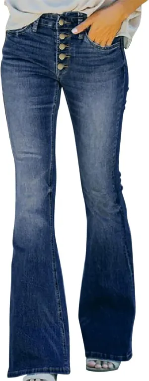 Flare Jeans for Women High Waisted 2025 Stretchy Bell Bottom Jean Buttoned Bootcut Casual Denim Trouser Tapered Pants