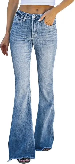 Flare Jeans for Women High Waisted 2025 Stretchy Bell Bottom Jean Buttoned Bootcut Casual Denim Trouser Tapered Pants