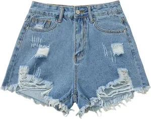 Floerns Women's Distressed Raw Hem Denim Shorts High Waisted Casual Ripped Jean Shorts