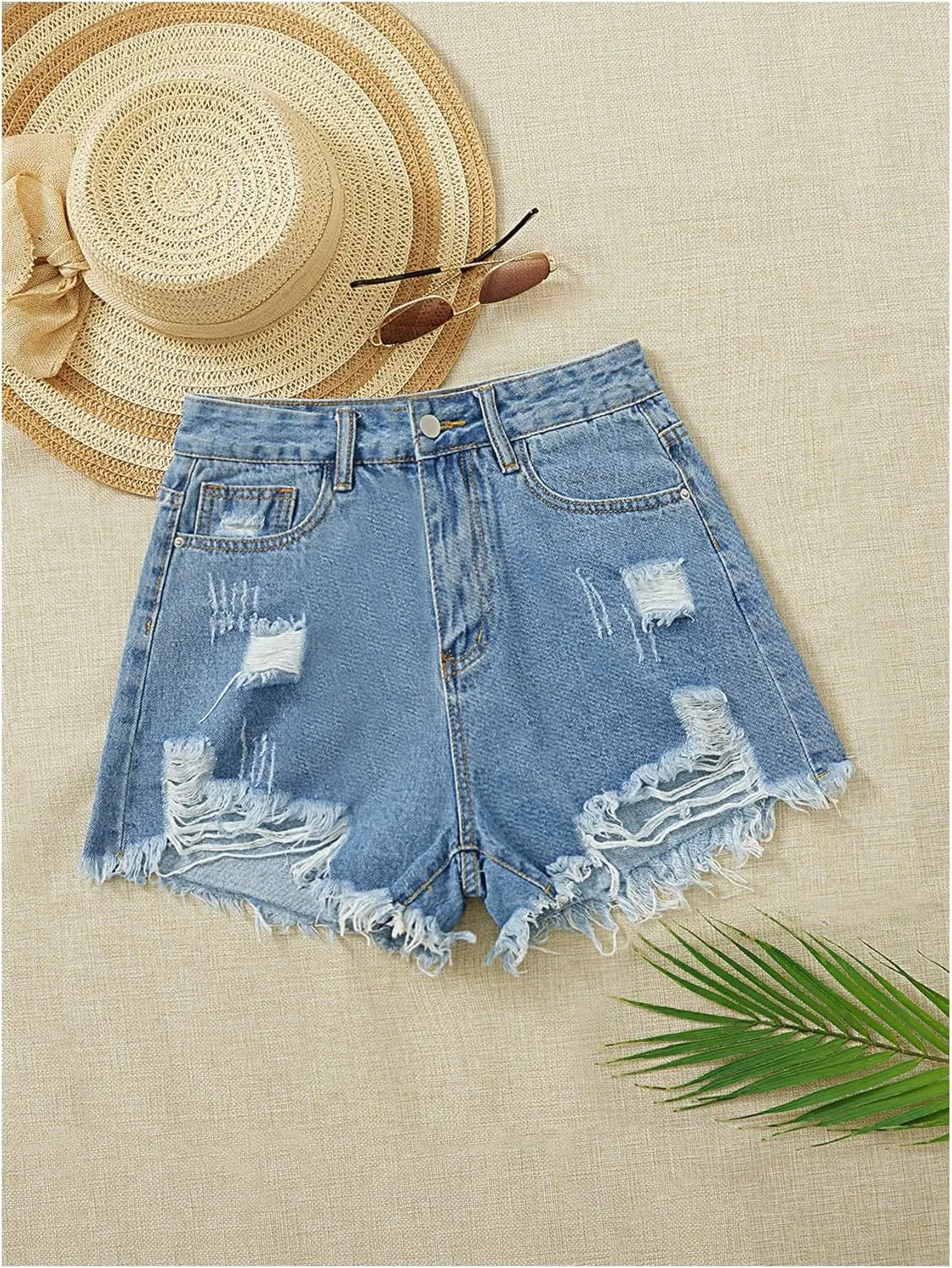 Floerns Women's Distressed Raw Hem Denim Shorts High Waisted Casual Ripped Jean Shorts