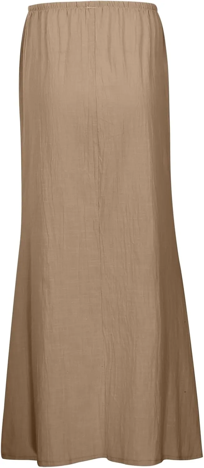 Flowy Skirt Casual Slim Fit Stretchy Drawstring High Elastic Waist Flare Long Skirts for Women Trendy Streetwear