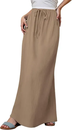 Flowy Skirt Casual Slim Fit Stretchy Drawstring High Elastic Waist Flare Long Skirts for Women Trendy Streetwear
