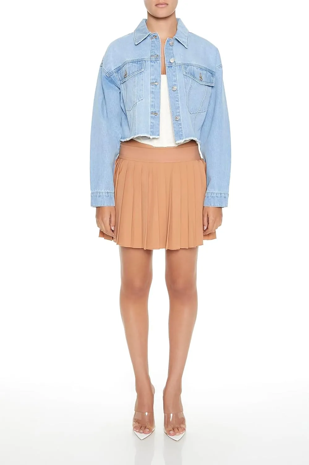 Forever 21 Women's Cropped Denim Trucker Jacket