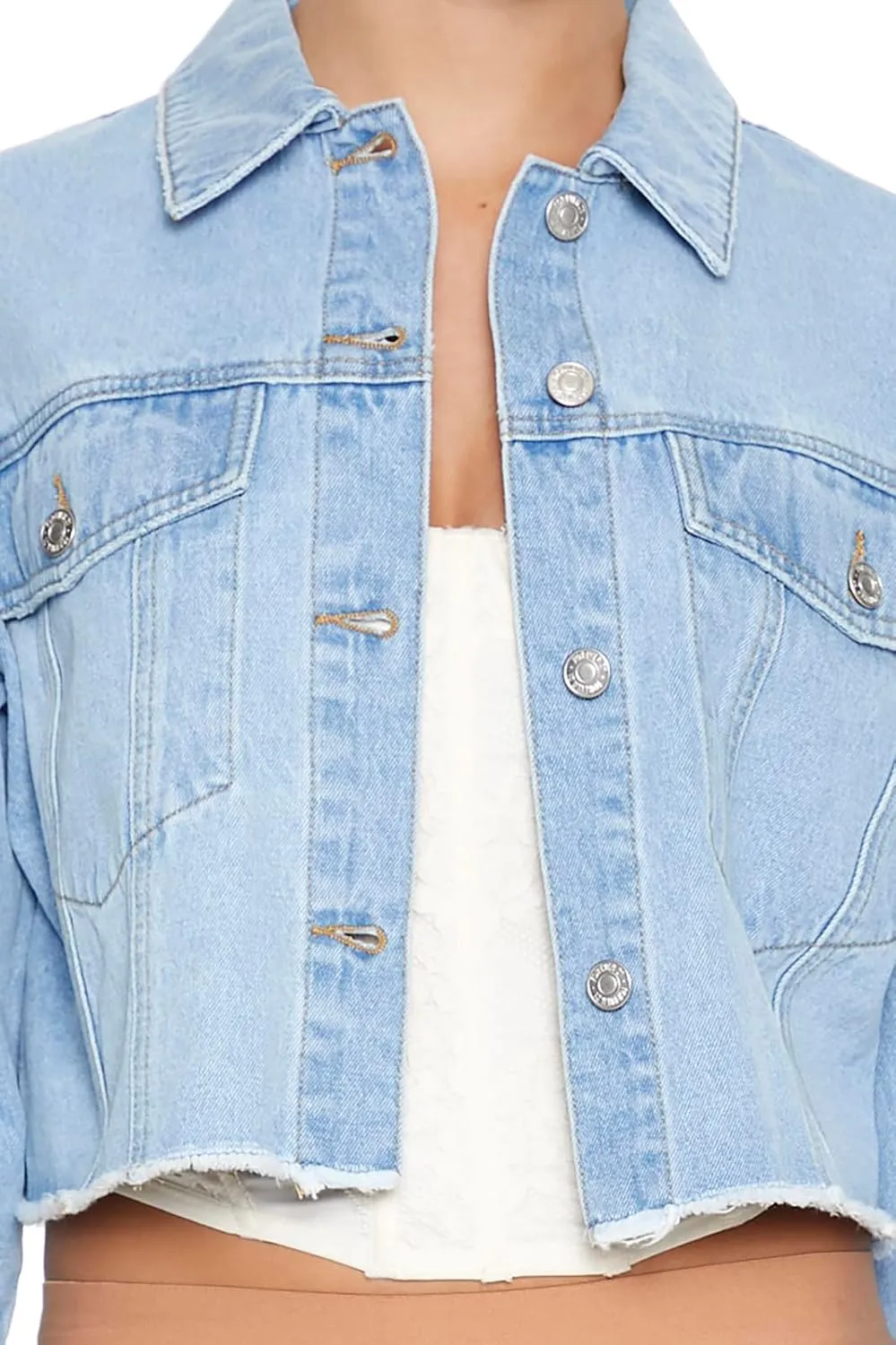 Forever 21 Women's Cropped Denim Trucker Jacket
