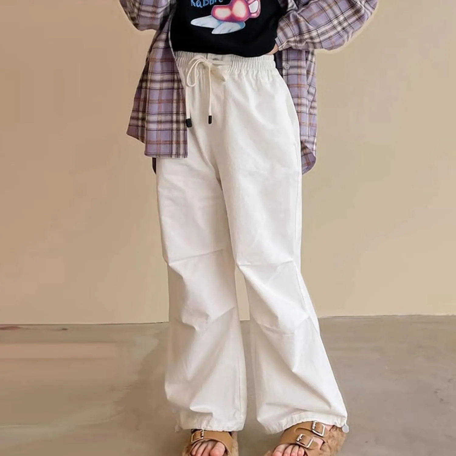 Girls Cargo Pants Casual Wide Leg Kids Jogger Trouser Trendy Cargo Pants for Dance Hiphop Streetwear