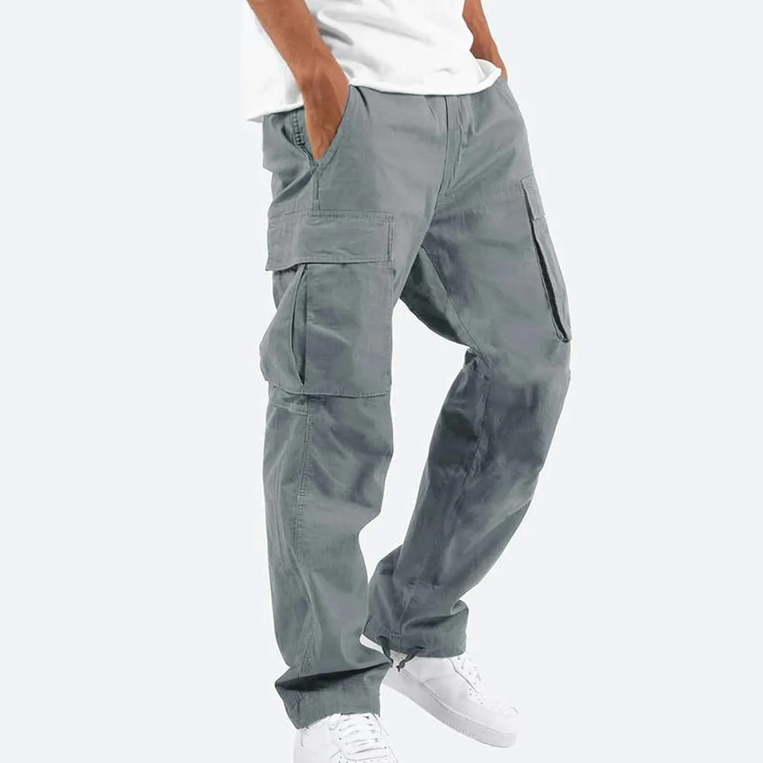 GOFULY Cargo Pants Mens Baggy Drawstring Elastic Waist Sweat Pants Tall with Multi Pockets Pants Casual Joggers Trousers