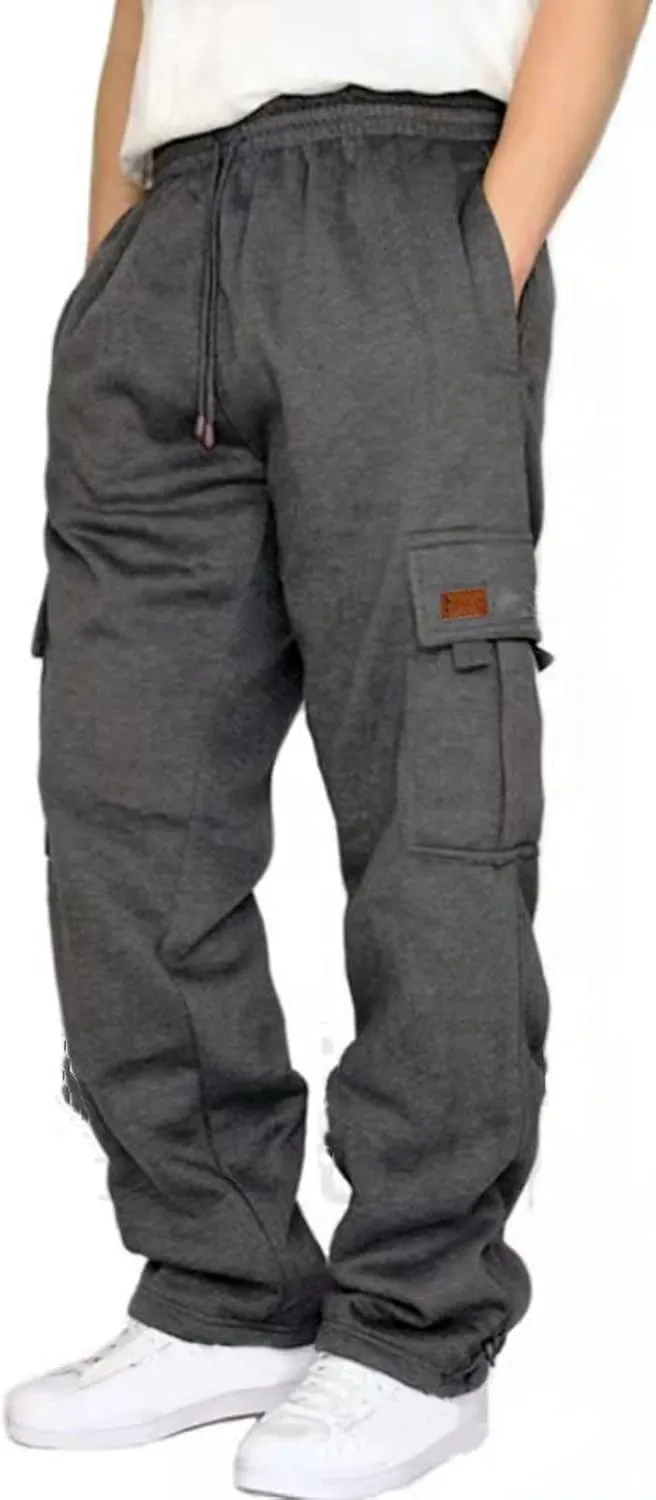 GOFULY Men Cargo Pants with Pockets Stretch Drawstring Elastic Waist Sweatpants Tall Regular Fit Pants Tall Joggers Trousers