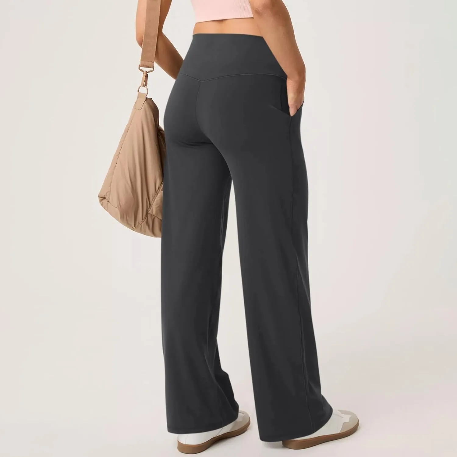 GOKKILRW Women's Yoga Pants Wide Leg Dress Work Pants Tummy Control Stretch High Waist Casual Trousers Slacks with Pockets