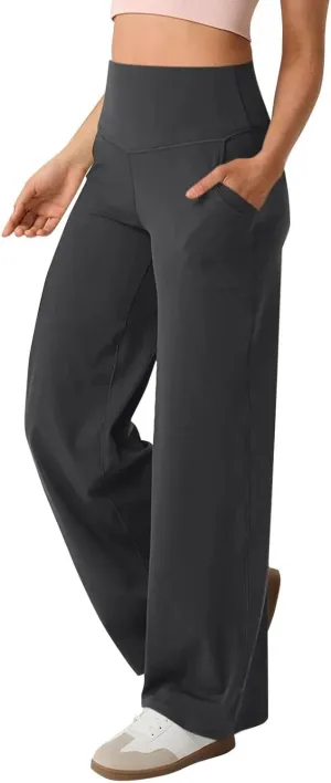 GOKKILRW Women's Yoga Pants Wide Leg Dress Work Pants Tummy Control Stretch High Waist Casual Trousers Slacks with Pockets