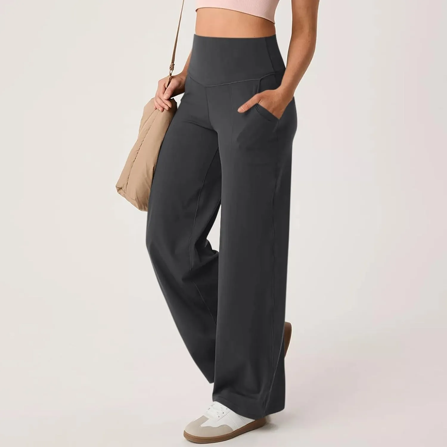GOKKILRW Women's Yoga Pants Wide Leg Dress Work Pants Tummy Control Stretch High Waist Casual Trousers Slacks with Pockets
