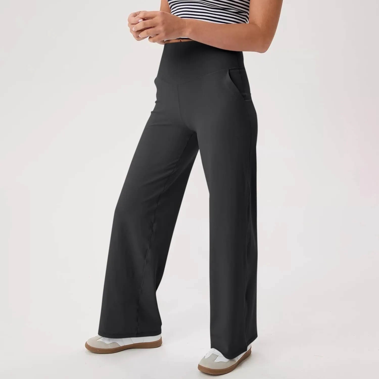 GOKKILRW Women's Yoga Pants Wide Leg Dress Work Pants Tummy Control Stretch High Waist Casual Trousers Slacks with Pockets