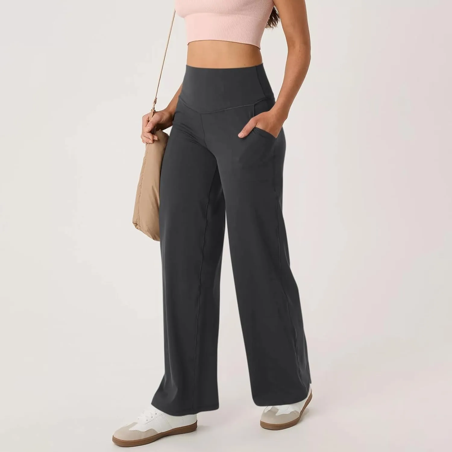 GOKKILRW Women's Yoga Pants Wide Leg Dress Work Pants Tummy Control Stretch High Waist Casual Trousers Slacks with Pockets