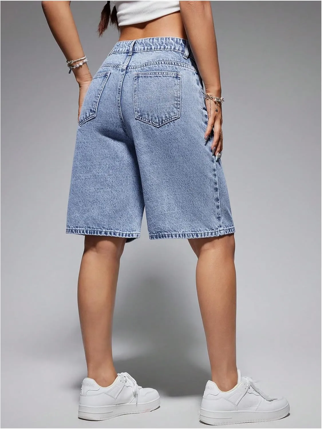 GORGLITTER Women's Bermuda Jean Shorts Jorts High Waisted Trendy Denim Shorts Loose Fit Long Shorts