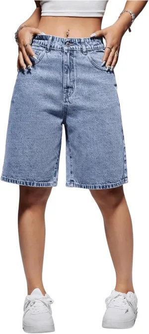 GORGLITTER Women's Bermuda Jean Shorts Jorts High Waisted Trendy Denim Shorts Loose Fit Long Shorts