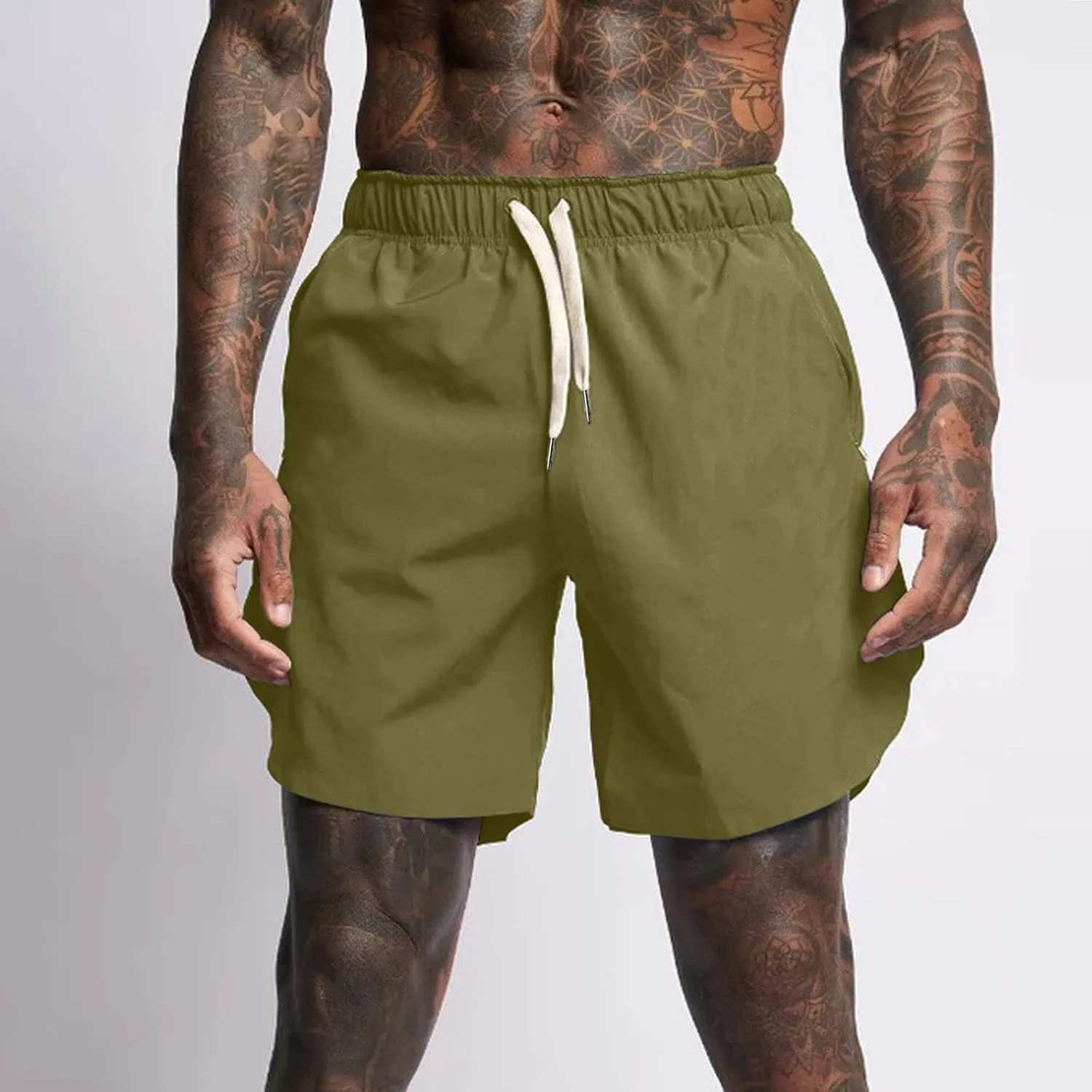 Gym Shorts Men, Men's Running Athletic Shorts 7" Workout Lightweight Elastic Waist Quick Dry Basketball Shorts with Pocket