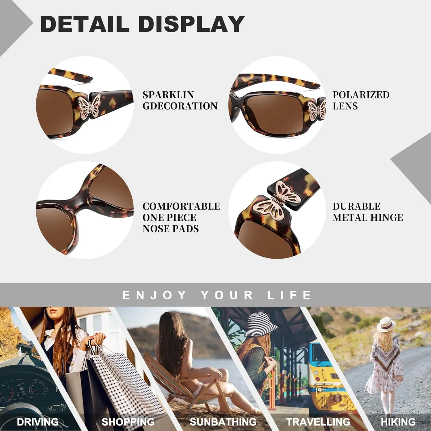 HAOLOTA Women's Polarized Sunglasses - Fashionable Wraparound Butterfly Design with UV400 Protection