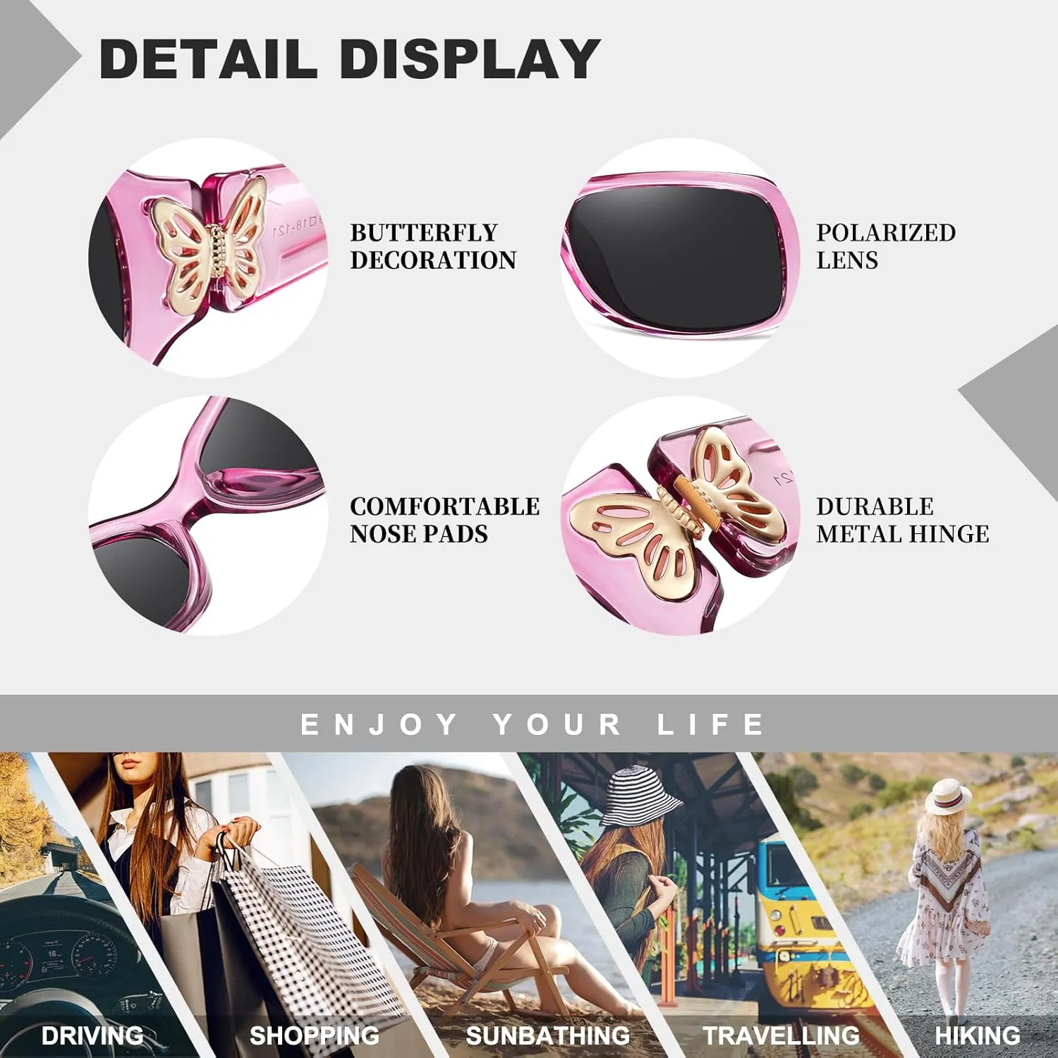 HAOLOTA Women's Polarized Sunglasses - Fashionable Wraparound Butterfly Design with UV400 Protection