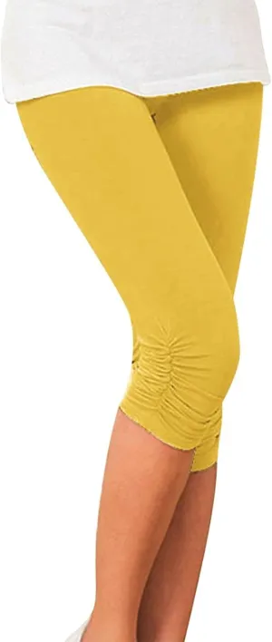 High Waisted Pants for Women Pleated Bottoms Tight Stretch Seven Minute Pants Women's Butt Lifting Leggings for
