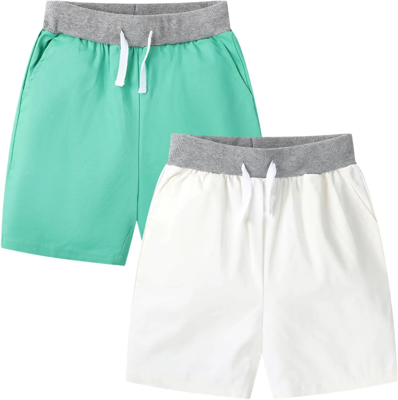 HILEELANG Toddler Boy Chino Shorts Summer Cotton Stretch Drawstring School Uniform Jogger Shorts 2 Pack