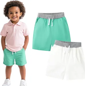 HILEELANG Toddler Boy Chino Shorts Summer Cotton Stretch Drawstring School Uniform Jogger Shorts 2 Pack