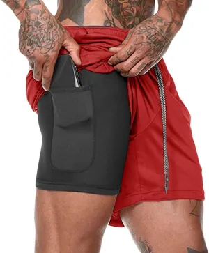 HNVAVQ Men's Running Shorts 2 in 1 Sports Gym Workout Shorts Lightweight Training Shorts Quick Dry Shorts with Pockets