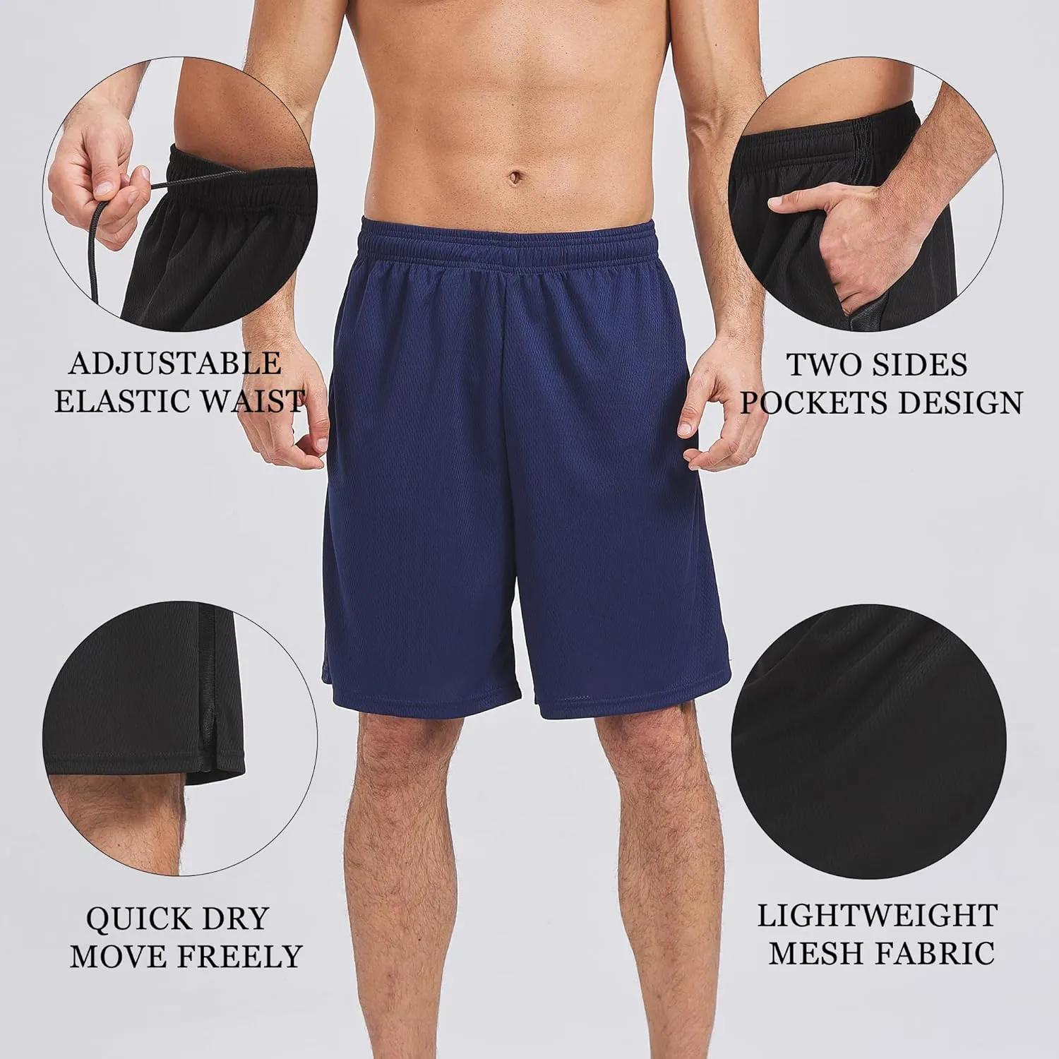 HQUEC Mens Shorts Mesh Gym Lightweight Comfortable 7"/ 5" Basketball Shorts Loose-Fit with Pockets