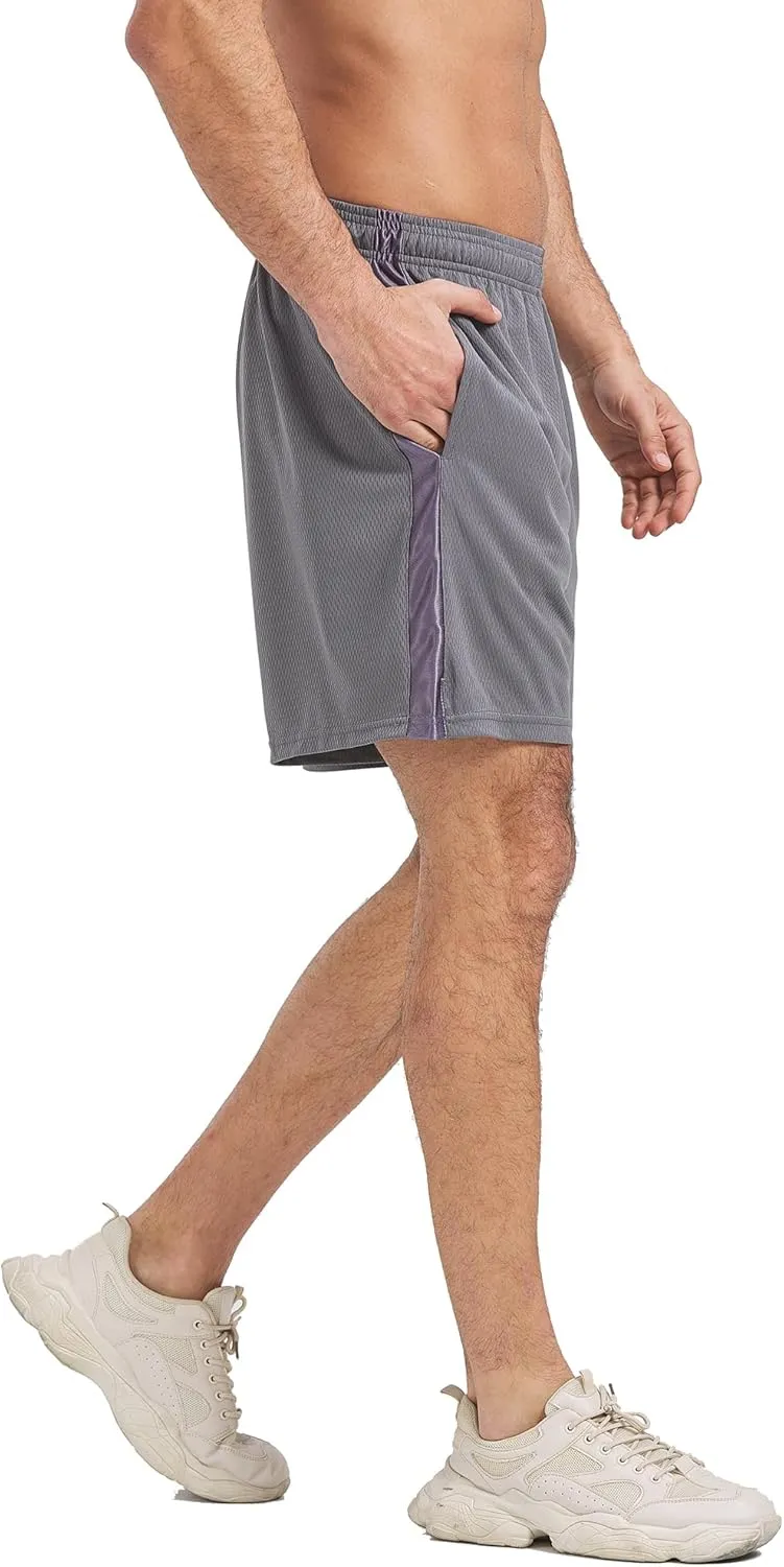 HQUEC Mens Shorts Mesh Gym Lightweight Comfortable 7"/ 5" Basketball Shorts Loose-Fit with Pockets