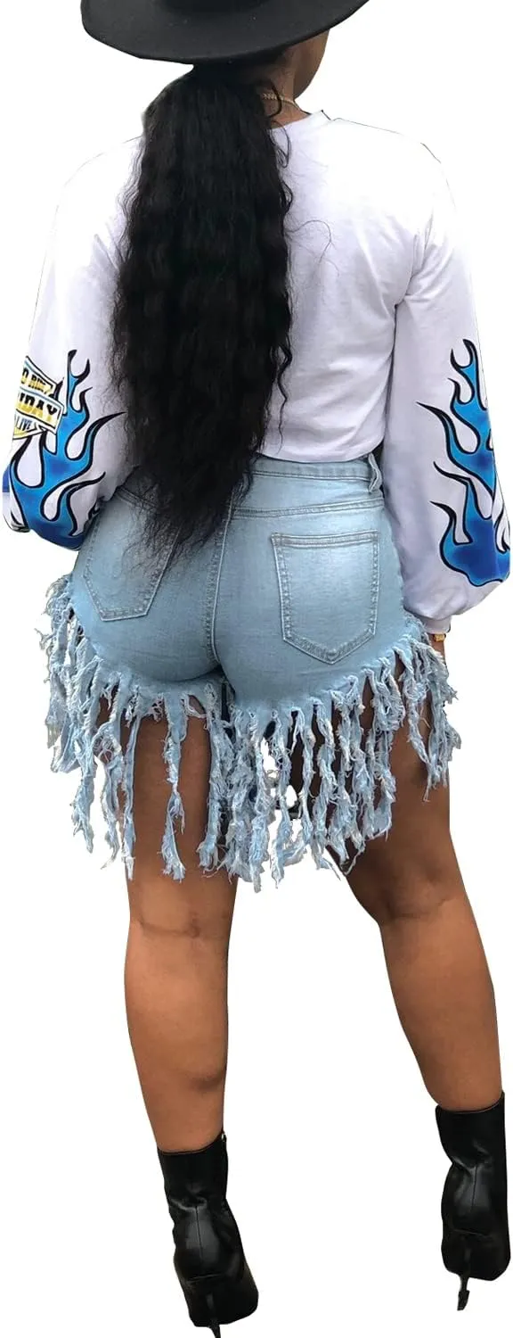 Jean Shorts for Women Frayed Raw Hem Ripped High Waisted Summer Denim Shorts