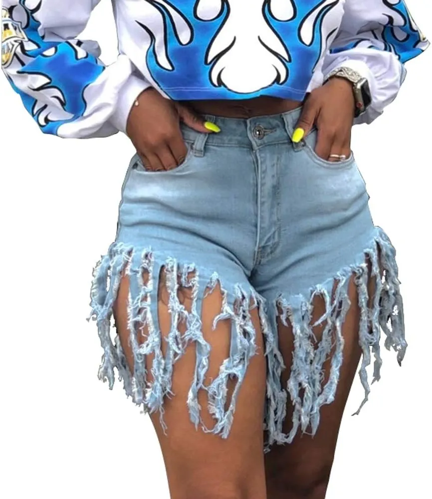 Jean Shorts for Women Frayed Raw Hem Ripped High Waisted Summer Denim Shorts