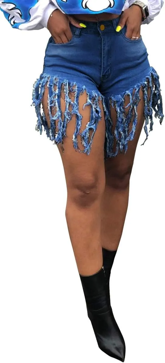 Jean Shorts for Women Frayed Raw Hem Ripped High Waisted Summer Denim Shorts