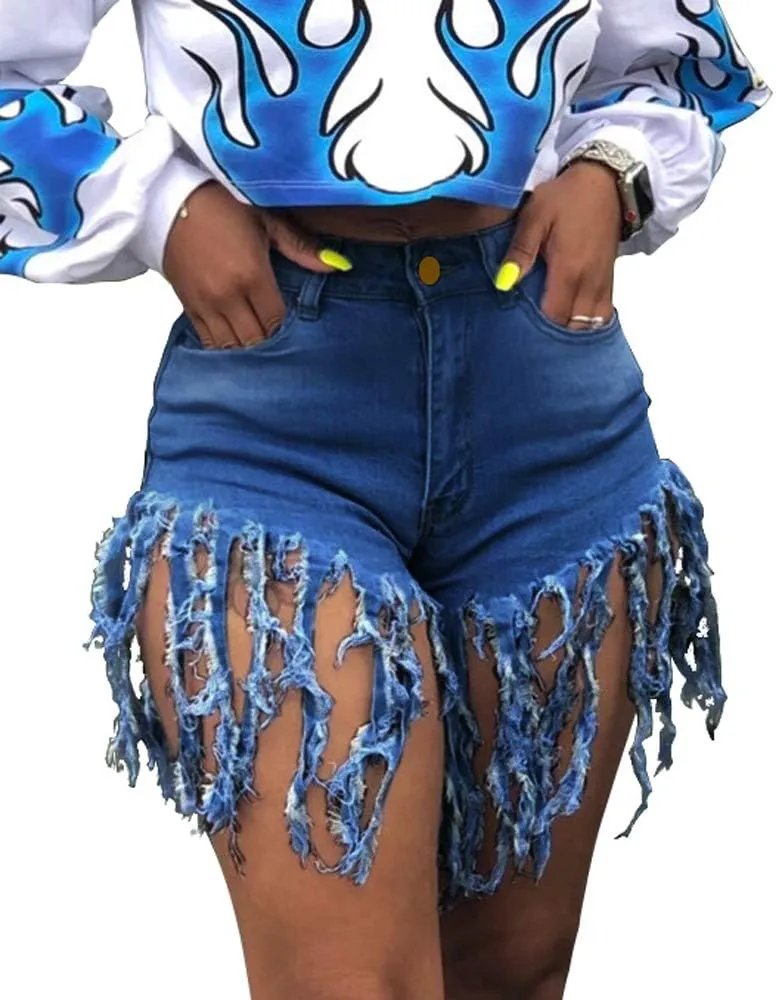 Jean Shorts for Women Frayed Raw Hem Ripped High Waisted Summer Denim Shorts