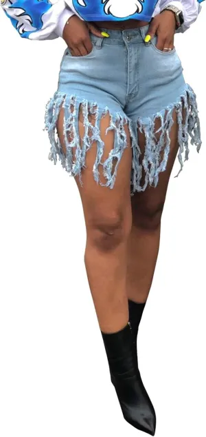 Jean Shorts for Women Frayed Raw Hem Ripped High Waisted Summer Denim Shorts
