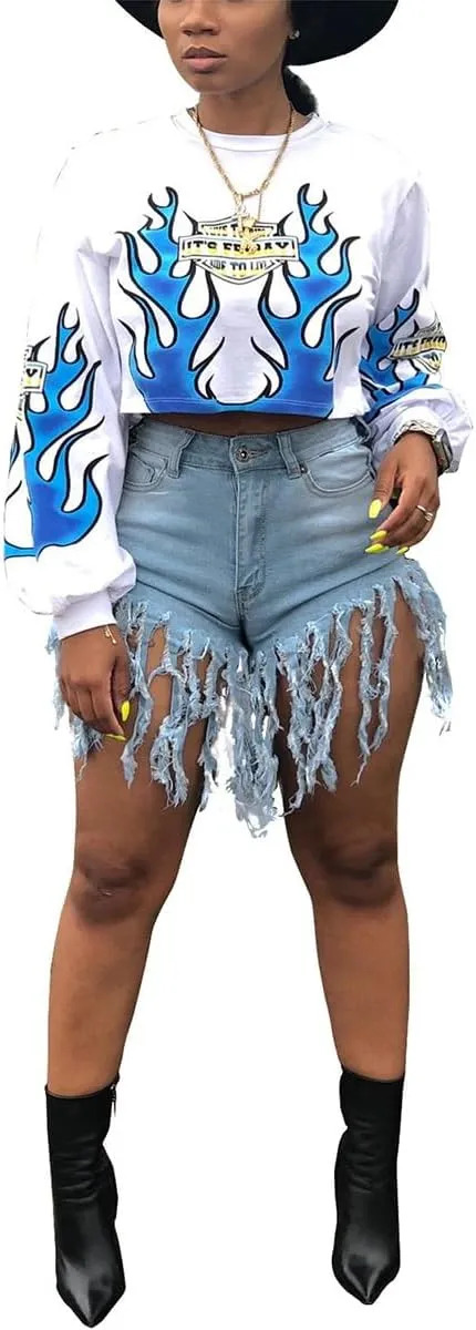 Jean Shorts for Women Frayed Raw Hem Ripped High Waisted Summer Denim Shorts