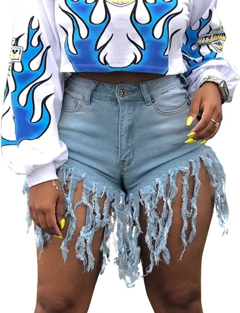 Jean Shorts for Women Frayed Raw Hem Ripped High Waisted Summer Denim Shorts