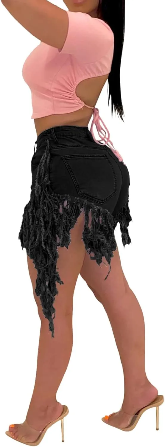 Jean Shorts for Women Frayed Raw Hem Ripped High Waisted Summer Denim Shorts