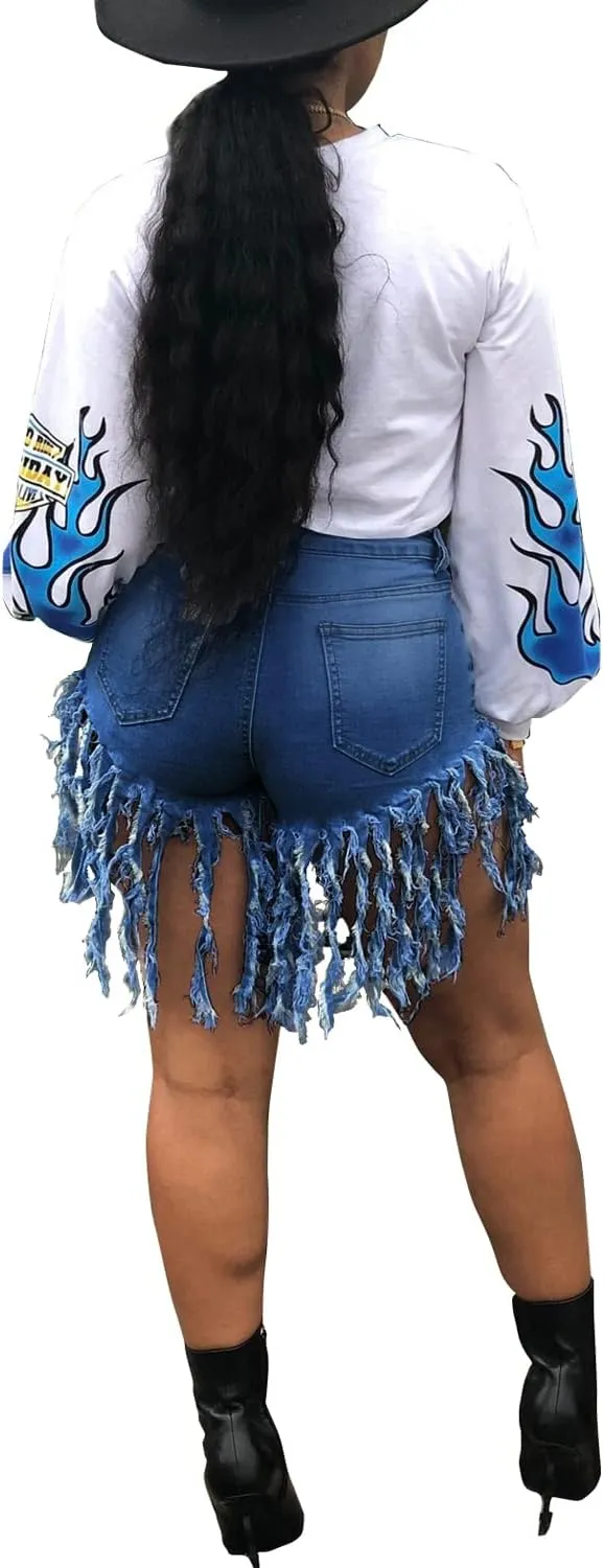 Jean Shorts for Women Frayed Raw Hem Ripped High Waisted Summer Denim Shorts